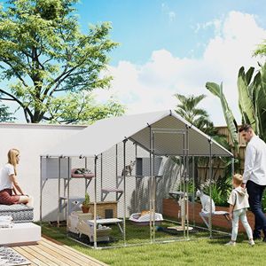 Jaula para Mascotas Extra Grande de Metal para Exteriores de 94.5 Pulgadas con Cubierta Impermeable, 2 Cajas de Descanso y 7 Plataformas de Salto para Múltiples Gatos - Product Image 2