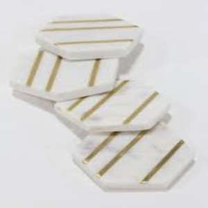 Posavasos de mármol redondo blanco decorativo de lujo con incrustaciones de oro 9 (Juego de 4) con diseño de línea dorada uso hecho a mano para eventos y fiestas - Product Image 1