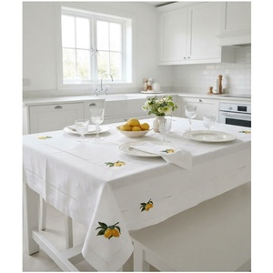Wholesale Customized Hemstitch Modern Multi-Shape <b>Tablecloth</b> Poly/Linen Blend Embroidered Lemon Durable Washable Full Sizes - Product Image 1
