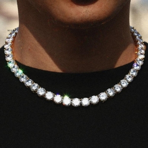 Chaîne tennis en or jaune massif 14 carats avec diamants de laboratoire taille ronde 5,5 mm - Collier simple ligne CVD de 16 pouces pour hommes, provenance Inde - Product Image 6
