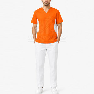 Conjunto de uniforme médico para hombre, resistente, con tela elástica cómoda, top de cuello en V recto y diseño de bolsillos funcionales. - Product Image 3