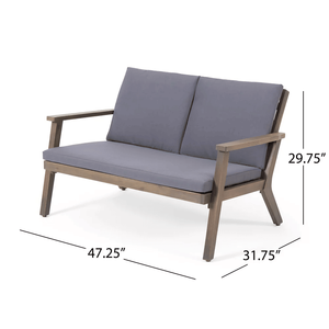 Temecula 4 posti in legno di Acacia all'aperto Chat Set di mobili da giardino Loveseat tavolino 2 sedie Club grigio finitura grigio scuro cuscino grigio - Product Image 4