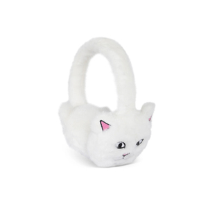 Fluffy White Cat <b>Ear</b> <b>Muffs</b> With Pink <b>Ears</b> And Black Eyes For Winter Warmth - Product Image 1