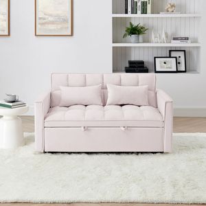 Divano Letto Moderno in Velluto Estraibile da 138 cm, Design Versatile Pieghevole con Schienale Regolabile in 3 Lunghezze, Disponibile in Rosa - Product Image 2