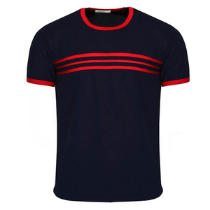 Camiseta de Manga Corta Azul Marino para Hombre con Diseño de Rayas Rojas, Cuello Redondo, Estilo Casual, Tejido de Punto, Corte Regular - Product Image 5