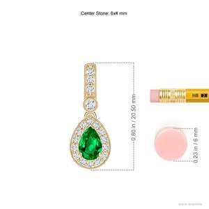 14K <b>Solid</b> <b>Gold</b> Natural Emerald Pear-Shaped Emerald And Pave Diamond Halo PendantClassic Fine Jewellery Anniversary Gift For Her - Product Image 2