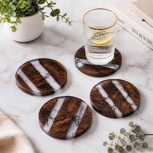 Posavasos Redondos de Resina y Madera de la Mejor Calidad, Accesorios para el Juego de Té, Posavasos de Resina y Madera Maciza para el Hogar, Disponibles para la Venta - Product Image 5