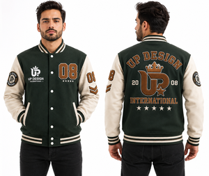 เสื้อแจ็คเก็ตเบสบอลแบบ Varsity Letterman สำหรับผู้ชาย ทำจากผ้าขนสัตว์ แต่งแขนเสื้อแบบตัดกัน ปักลายหนัง PU บุด้วยโพลีเอสเตอร์ รับผลิตแบบ OEM ODM - Product Image 3