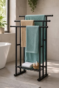 Organizer Hotel Bathroom Hardware Premium Black Metal <b>Towel</b> Rack Wall Mounted Bathroom <b>Towel</b> <b>Rail</b> Multi Bar Holder Home Hotel - Product Image 3