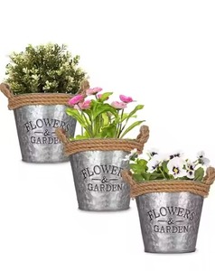 <b>Large</b> Galvanized Planter Decorative Indoor Outdoor Metal Flower Pot Container Garden Decor - Product Image 3
