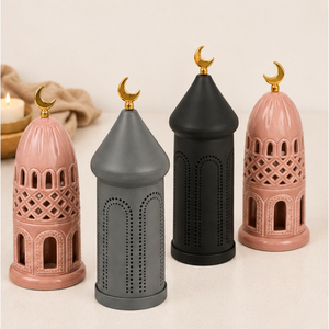 Exclusivo Portavelas de Minarete, Linterna de Mesa Metálica con Diseño de Cúpula de Mezquita, Centro de Mesa Árabe Calado para Decoración de Ramadán - Product Image 4