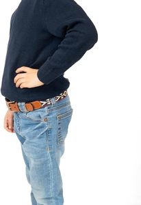 Men's <b>Elastic</b> Webbing Leather <b>Belt</b> with Brass Antique Buckle Designer Green Recycled Webbing <b>Belt</b> with Leather - Product Image 6