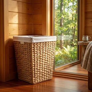 Natural Fiber <b>Storage</b> <b>Basket</b> Liner Woven Bin Handmade Tapered Hamper Balinese Artisan <b>Square</b> Tower Boho Laundry Home Decor Crate - Product Image 2
