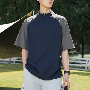 T-shirt Homme à Demi-Zip Séchage Rapide, Manches Raglan, Col Montant, Respirant, Tricoté, Décontracté, pour Activités de Plein Air – Prix Usine CN Bangladesh - Product Image 1