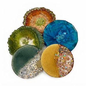 Custom Handmade Round Epoxy Resin <b>Coaster</b> Set Luxury <b>Teal</b> Blue Gold Flake Drink <b>Coasters</b> For Wholesale Home Hotel Decor Supplies - Product Image 5