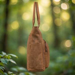 Bolso Tote de Cuero Genuino, Estilo Clásico, Gran Capacidad, Cierre de Cremallera, Unisex, Uso Diario, Color Marrón, Dos Asas - Product Image 2