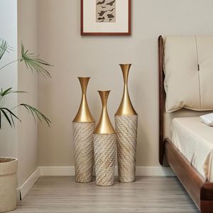 Premium Floral Cutwork Metal <b>Tall</b> Floor Lamp Moroccan Gold Plating Shiny Finished Flower Vase Bohemian Brass Vase - Product Image 5