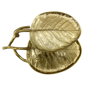 Plato para servir con forma de hoja en oro brillante y níquel brillante, con diseño de vetas grabadas, vajilla para el hogar, plato de servir, utensilios de mesa - Product Image 6