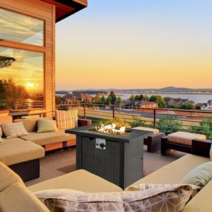 30-Inch Outdoor Propane <b>Gas</b> Fire Pit <b>Table</b> with 50,000 BTU Auto-Ignition Square Wicker-Effect <b>Gas</b> <b>Firepit</b> Ceramic Tabletop Li - Product Image 2