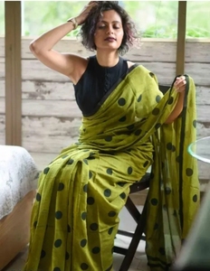 Sari Tradicional de Otoño para Mujer KV, de Algodón Puro, con Estampado de Bolas, Antiarrugas, de Secado Rápido y Reversible - Product Image 3