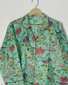 Ensembles de pyjamas en coton vintage à col rabattu boutonnés et imprimés à la main, best-sellers pour femmes, vêtements de nuit d'été - Product Image 6