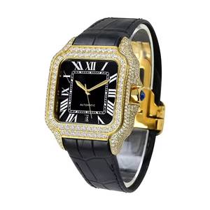 Montre carrée pour homme de qualité supérieure avec boîtier en acier inoxydable et bracelet en cuir noir élégant, disponible au meilleur prix - Product Image 1