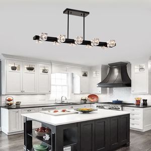 Lampadario Moderno a 8 Luci per Sala da Pranzo, Stile Rustico, Nero, Lineare, con Cristalli, Nuovo Design di Illuminazione Sospesa - Product Image 4