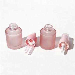20/30ml ピンクフロストガラス製ドロッパー＆ポンプボトルセット - エッセンシャルオイル、美容液、スキンケア用詰め替え可能な化粧品容器 - Product Image 2