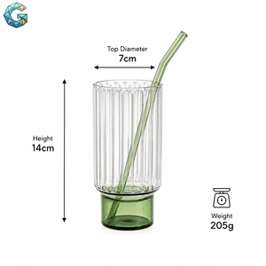 Vaso Highball de Vidrio Acanalado con Base Verde y Pajita, Diseño Minimalista, 200ml - Product Image 2