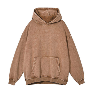 Sweat-shirt à capuche oversize pour femme, bleu uni, effet délavé, avec poche kangourou, manches longues, en coton, logo personnalisé - Product Image 3