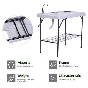Table de camping réglable de style farmhouse avec évier pour pique-niques et parcs en plein air - Product Image 3