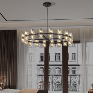 L005030 D36 P36B/W1340P310778 Lampadario LED di Lusso da 36 Pollici, Lampade a Sospensione in Cristallo Moderne e Semplici per Soggiorno e Sala da Pranzo - Product Image 2