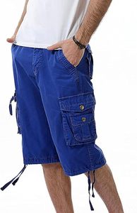 Shorts cargo pour homme, couleur unie, 100% coton, taille mi-haute, fermeture boutonnée, style décontracté, longueur Bermuda - Product Image 5