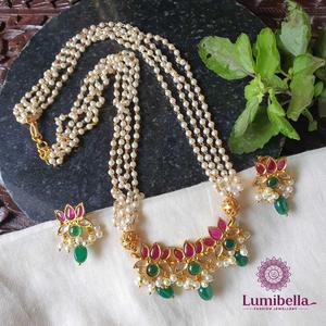 Nova Mart 24K Gold Plated White Pearl Designer Necklace Set-Trendy Fine Jewelry From India - Product Image 1