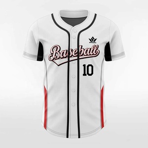 Maillot de baseball SPARKWELL blanc, noir et rouge, en polyester sublimé, manches courtes, fermeture boutonnée, coupe classique pour homme adulte, toutes saisons - Product Image 1