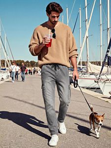 Pantalones Cargo de Mezclilla Lavada para Hombre, Cintura Media, Corte Holgado, Estilo Casual de Algodón, para Otoño - Product Image 4