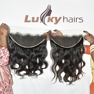 Extension de cheveux humains vierges Remy indiens non traités, à cuticules alignées, double trame, frontale, ondulée, couleur naturelle noire - Product Image 6