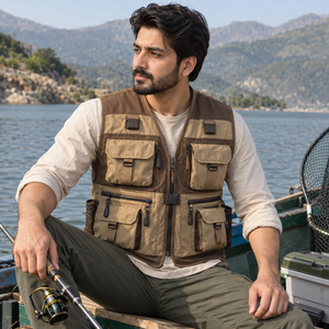 <b>Men</b> Fishing <b>Vest</b> Made With Durable Polyester Fabric Lightweight Construction Multiple Utility Pockets Secure Zipper Closure - Product Image 1