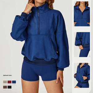 Wearpex <b>Women's</b> High Quality 220g Cotton Fleece Breathable Eco-Friendly Oversized Sport <b>Quarter</b>-<b>Zip</b> Pullover <b>Sweatshirt</b> Custom - Product Image 1