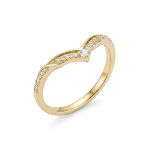 Vintage 14K Solid Gold Lab Grown Diamond V Shape Nesting <b>Ring</b> Curved Chevron Wedding Band <b>Wishbone</b> <b>Ring</b> Dainty Stacking <b>Ring</b> - Product Image 6
