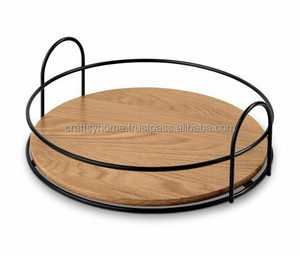 New High Quality Handmade Round Wooden Serving <b>Tray</b> with Metal Handles Serving <b>Tray</b> for Home Decor <b>Breakfast</b> Serving <b>Tray</b> - Product Image 2