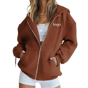 Sudadera con capucha y cremallera para mujer, de algodón grueso, estilo casual, de color liso, con cordón ajustable y manga larga - Product Image 4