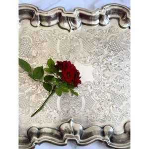 Luxury Rectangular Metal Serving Tray With Floral Border Decorative Gold Color Platter For Food Fruit Coffee Hotel Platter Tray - Product Image 4
