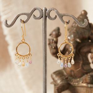 Classic Elegant Multicolored Sapphire Beaded <b>Hoop</b> Earrings 18k Gold Plated <b>Sterling</b> <b>Silver</b> Vintage Bohemian Certified Jewelry - Product Image 2