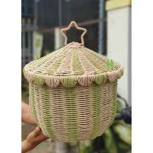 Pink <b>Paper</b> Cord Circus Baskets with Star on Top Lid Adorable Scalloped Baskets OEM Kids Toys Ramadan Gift Box Handwoven Baskets - Product Image 3