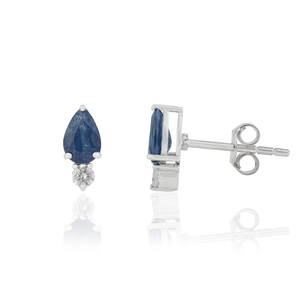 Boucles d'oreilles clous délicates en or blanc 14 carats pur, saphir bleu et diamant, personnalisées et légères, cadeau de remise de diplôme, bijoux - Product Image 3