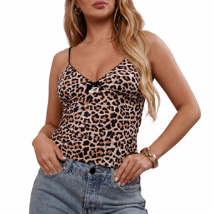 2026 Trendy <b>Top</b> New Leopard Print Design Crop <b>Tops</b> Summer Sleeveless Shoulder Knit Camisole Padded tank <b>Top</b> Female Women's Shirt - Product Image 1