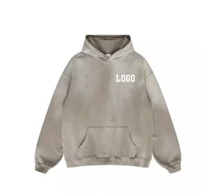 Custom Distressed Embroidery Winter Pullover Hoodie 100% Cotton Heavyweight Oversized Streetwear Vintage <b>Acid</b> <b>Wash</b> Men - Product Image 4