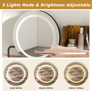 Tavolo da Trucco con Luci LED a 3 Colori, Presa di Corrente, 2 Grandi Cassetti, Gambe in Metallo Robuste, Elegante e Pratico per la Bellezza - Product Image 6