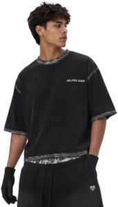 Camiseta Corta Negra Oversize de Manga Corta con Cuello Redondo y Ribete en Contraste Tie Dye para Hombre, Top Casual de Algodón Jersey - Product Image 5